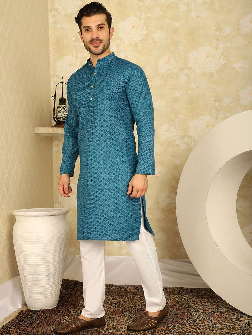 mandarin neck embroidered kurta with churidar set  - 20767169 -  Standard Image - 1