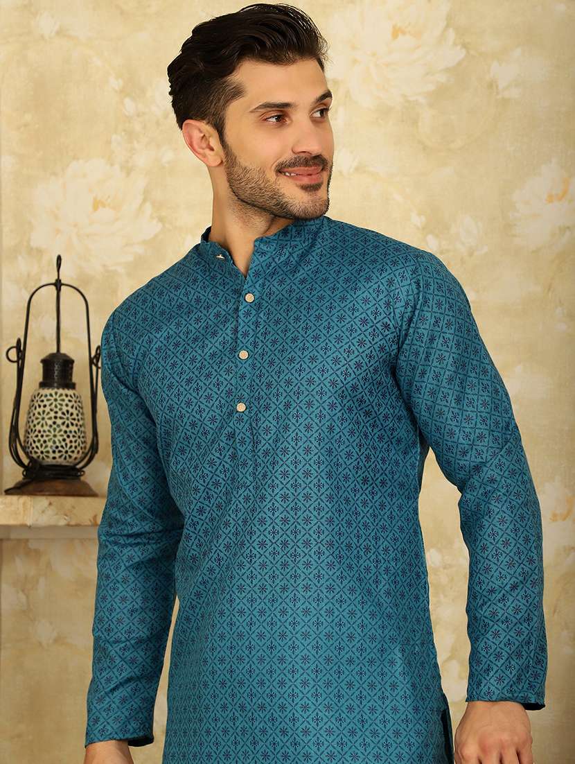 mandarin neck embroidered kurta with churidar set  - 20767169 -  Standard Image - 4