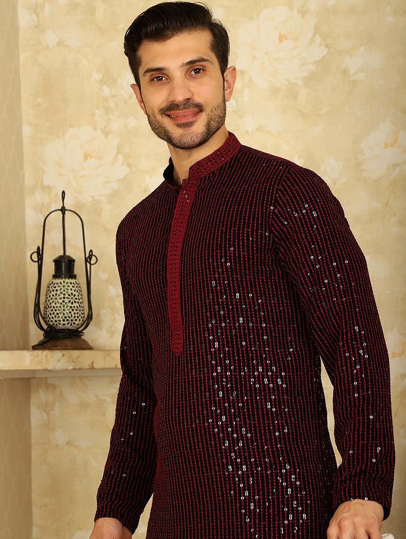 men's sequins chikankari embroidered kurta with pyjama - 20767170 - Standard Image - 4