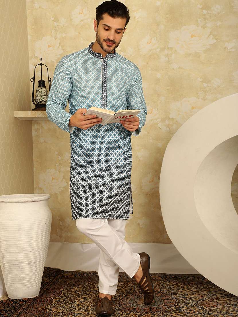 men's sequins embroidered kurta with pyjama