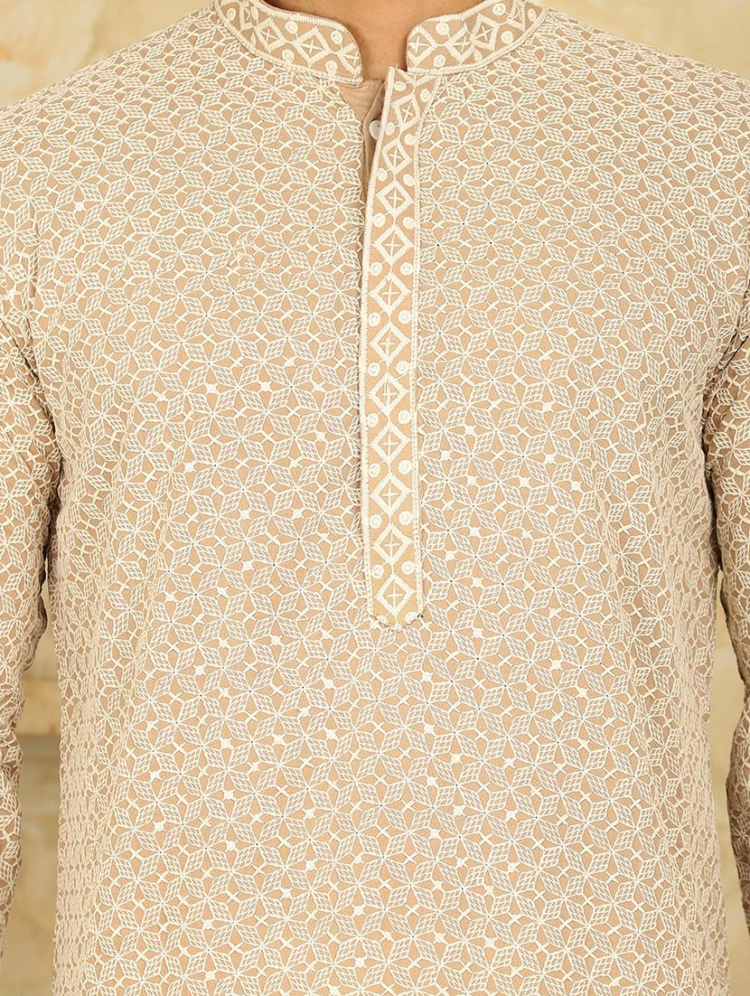men mandarin neck embroidered kurta pyjama ethnic wear set - 20767185 - Standard Image - 4