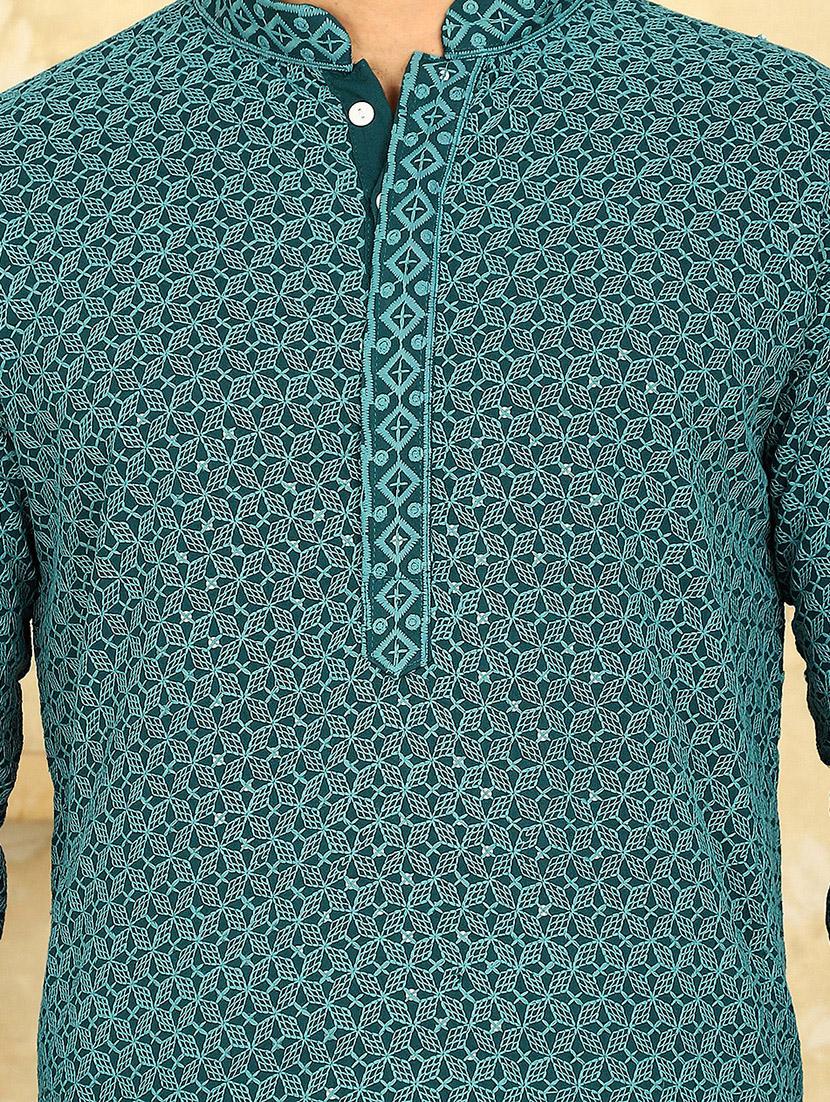 men green embroidered kurta pyjama ethnic wear set - 20767186 - Standard Image - 4