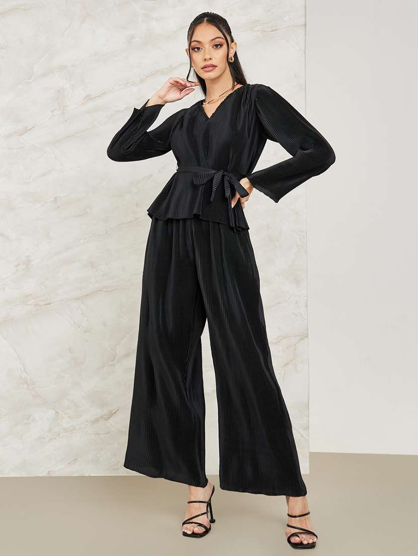 women black solid top & trouser co-ord set