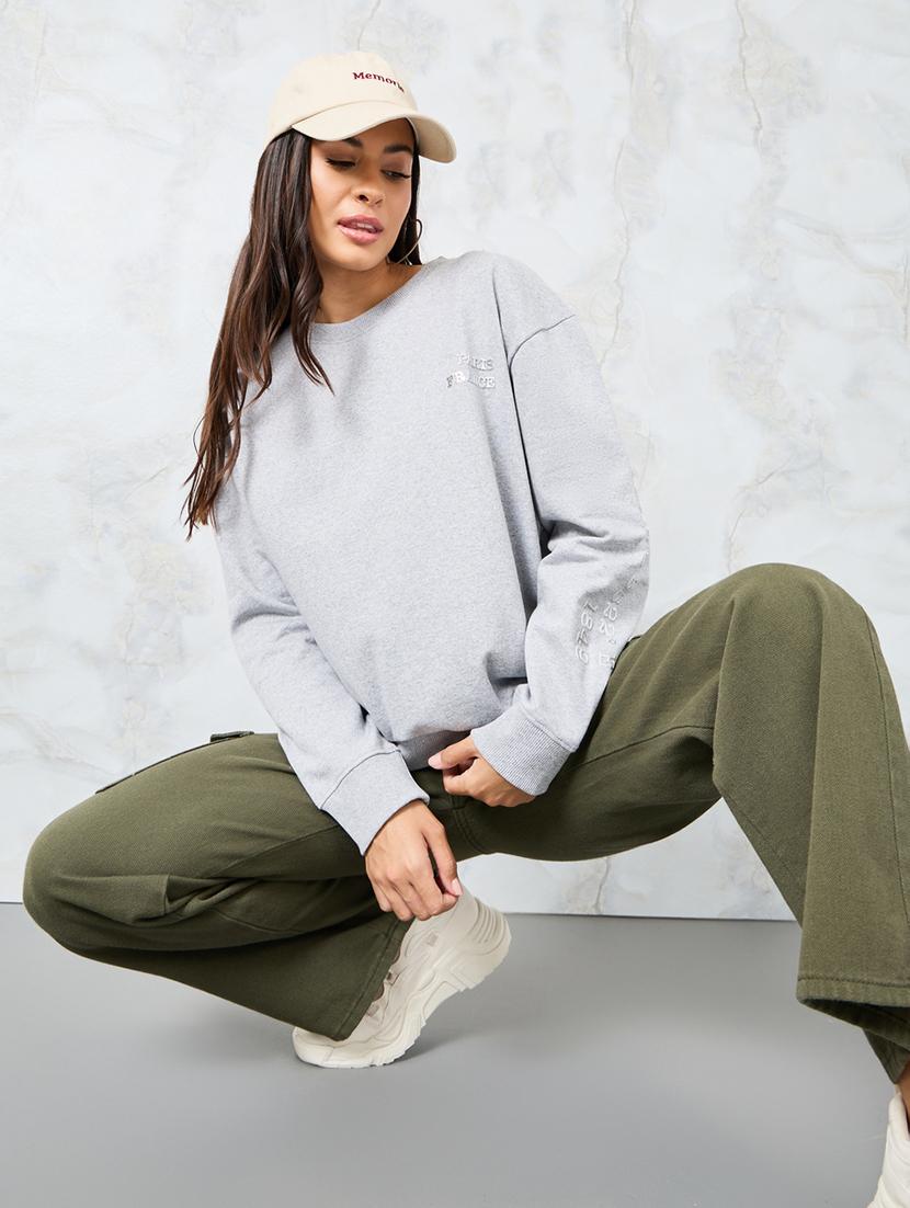 grey cotton typographic oversized sweatshirt - 20767284 - Standard Image - 1