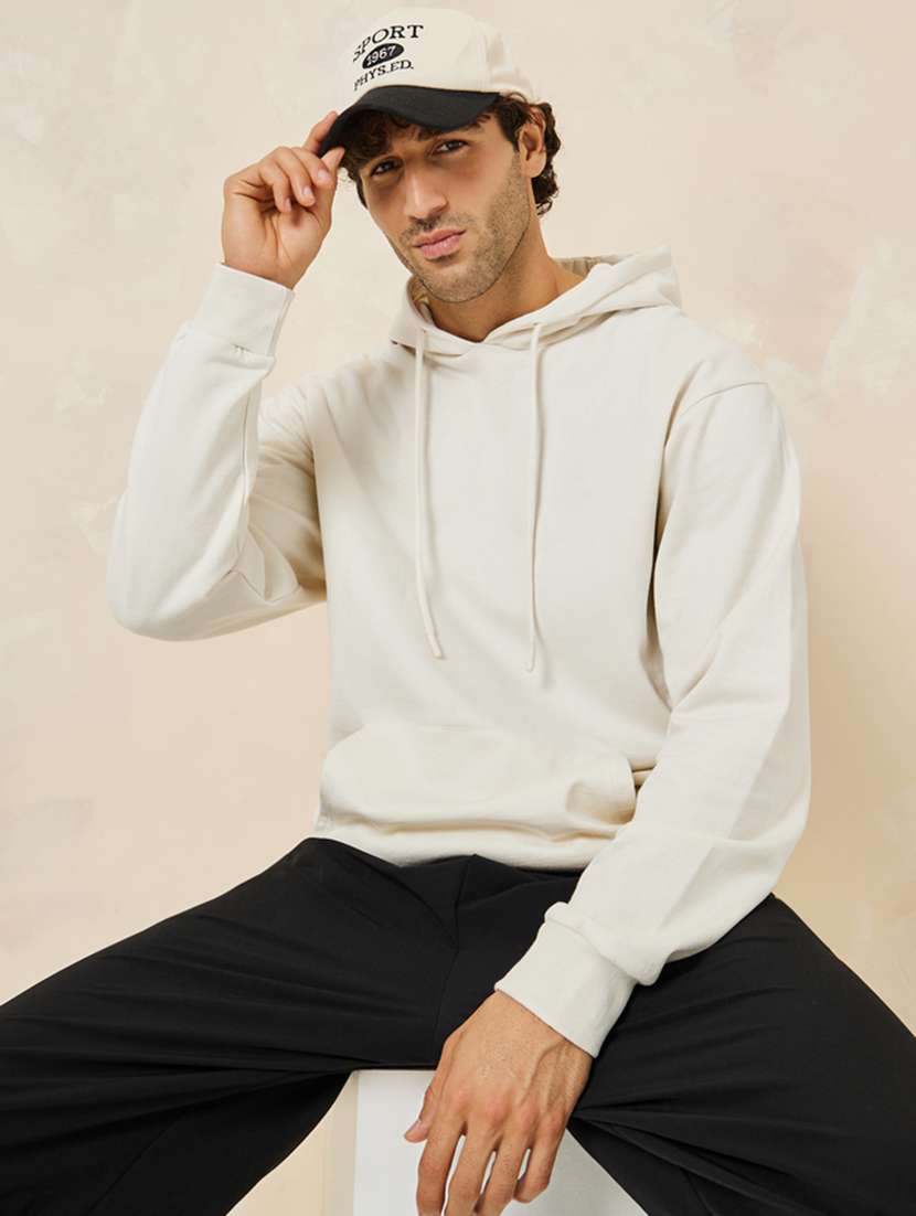Men Cream Cotton Plain Sweatshirt - 20767343 -  Standard Image - 1