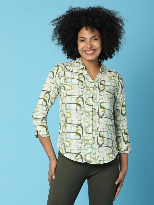 green rayon regular shirt - 20767395 -  Standard Image - 0