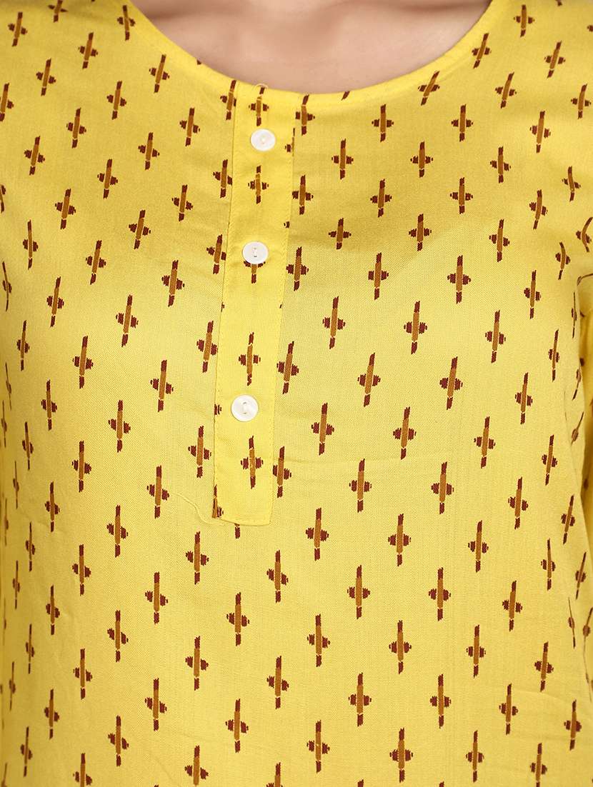 women yellow printed round neck top - 20767533 -  Standard Image - 4