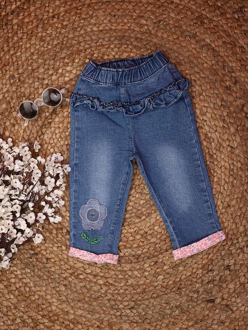blue embroidered detailed denim jeans