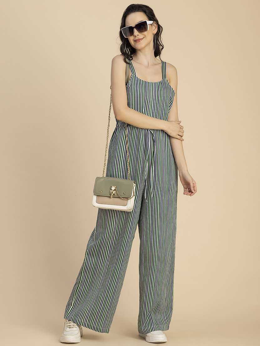 women striped sleeveless full leg jumpsuit