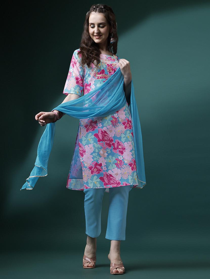 light blue kurta pant set with dupatta - 20767721 - Standard Image - 1
