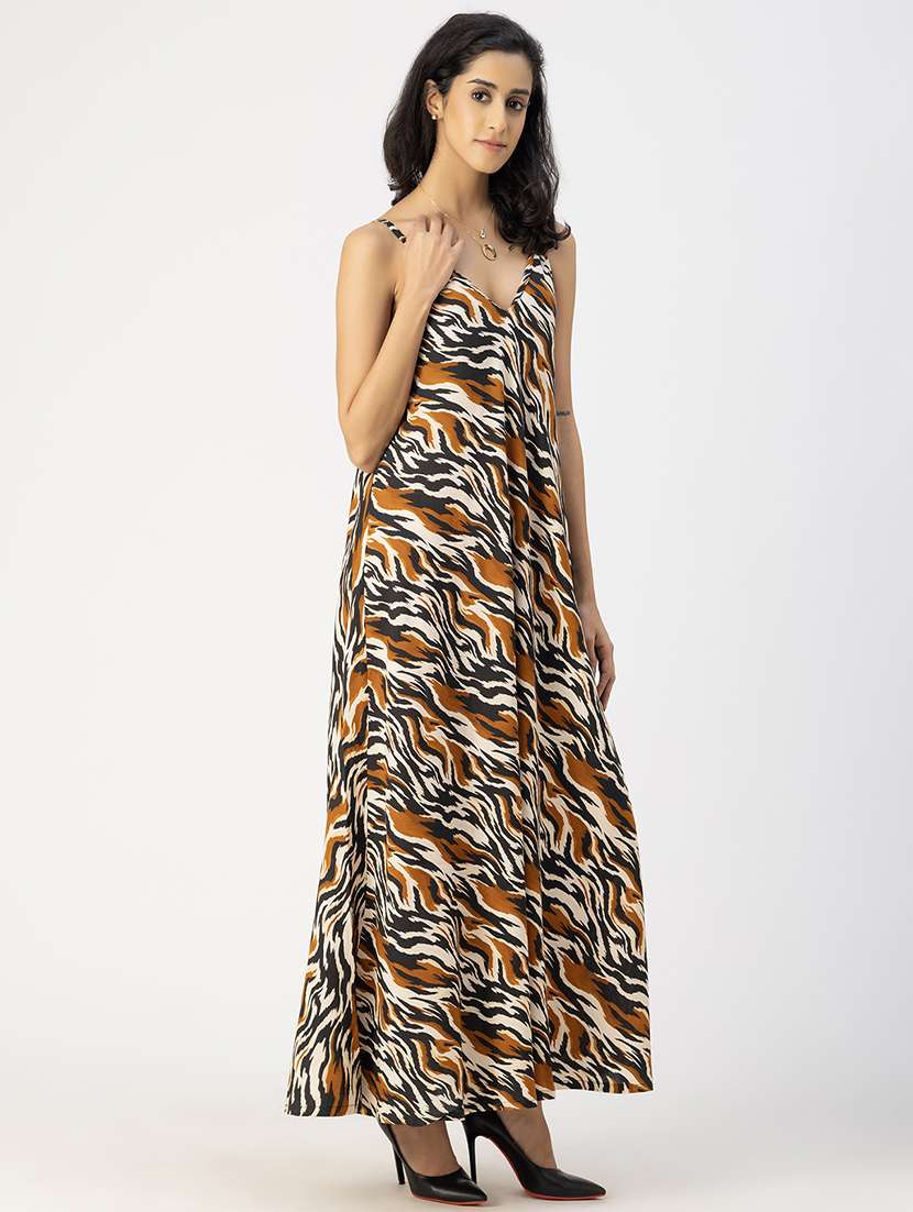 women animal print sleeveless maxi dress