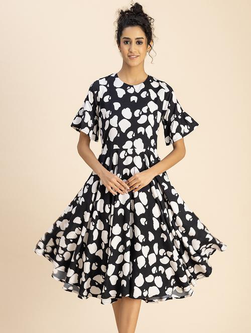 women black printed fit & flare dress - 20767758 -  Standard Image - 0