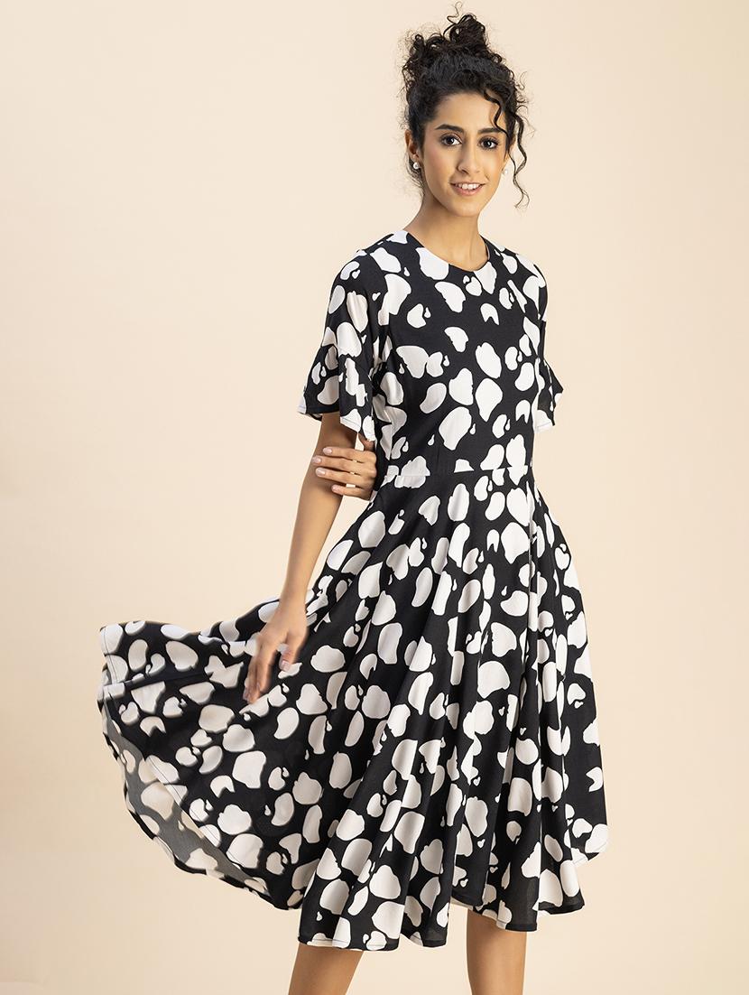 women black printed fit & flare dress - 20767758 - Standard Image - 1