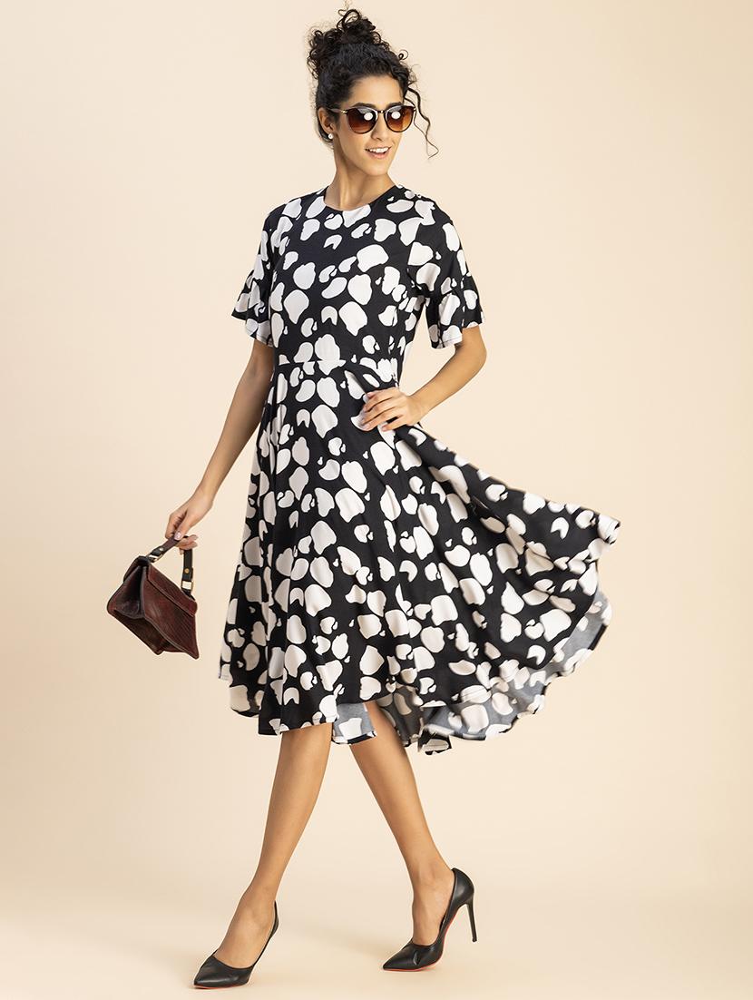 women black printed fit & flare dress - 20767758 - Standard Image - 4