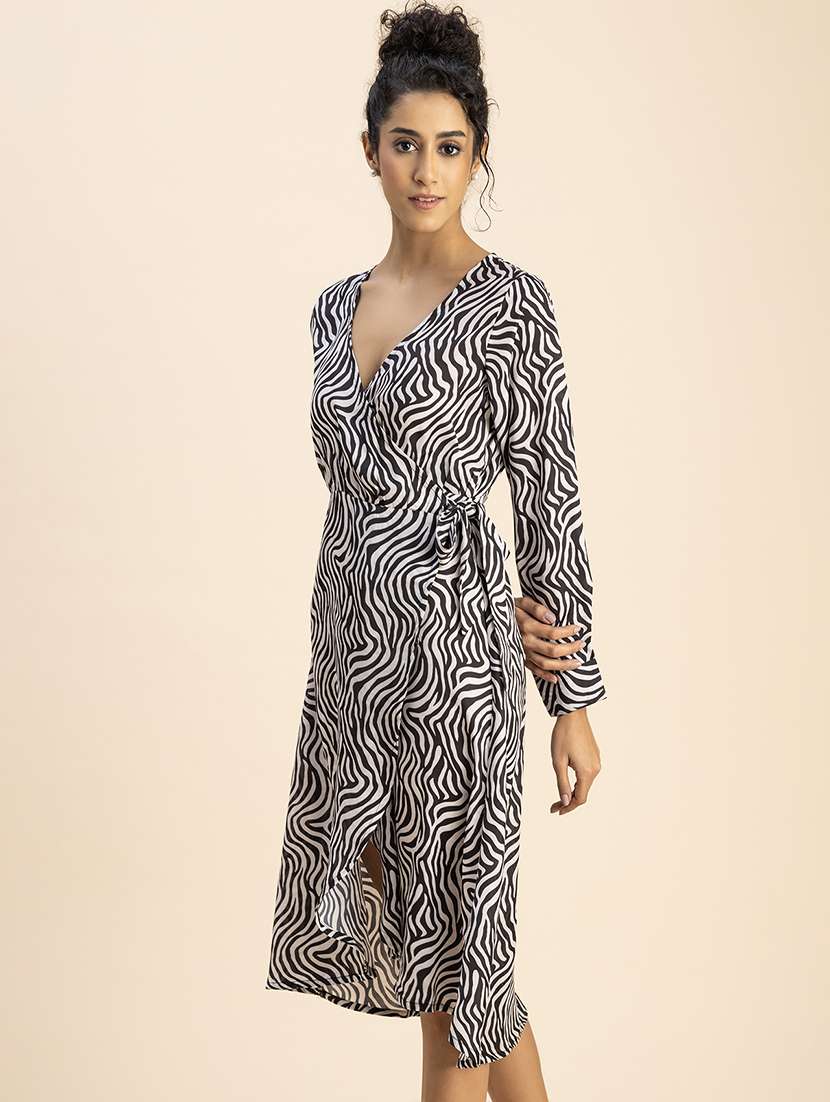 women animal print puff sleeves wrap dress - 20767764 -  Standard Image - 1