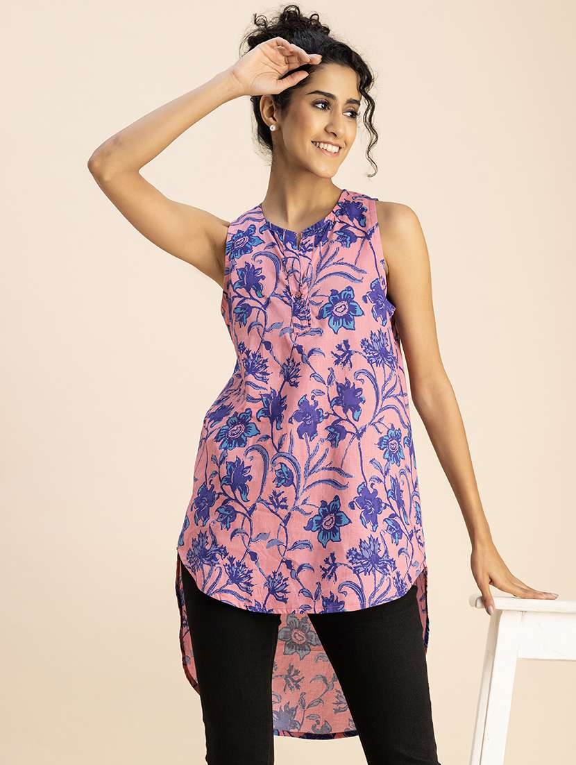women printed sleeveless high-low top - 20767806 -  Standard Image - 1