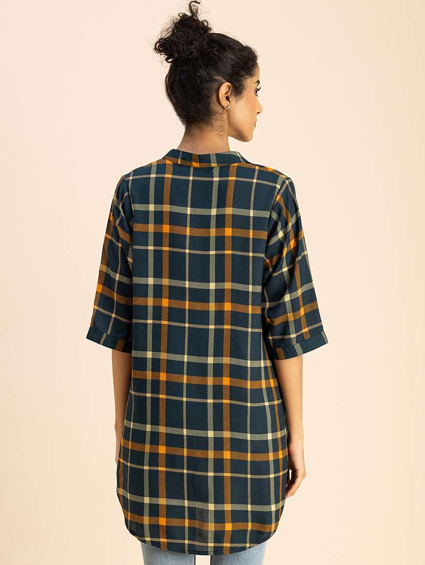 women checkered mandarin neck top - 20767817 -  Standard Image - 4