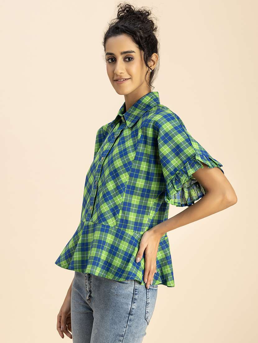 women checkered collared peplum top - 20767824 -  Standard Image - 1