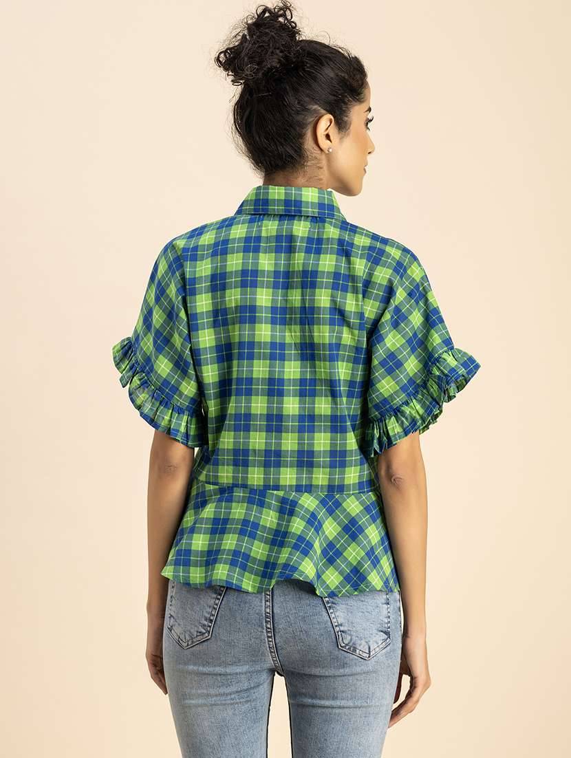 women checkered collared peplum top - 20767824 -  Standard Image - 4