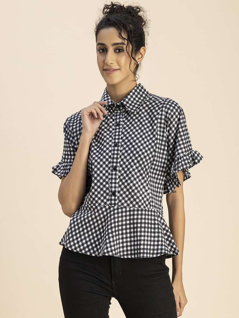 women black check printed peplum top