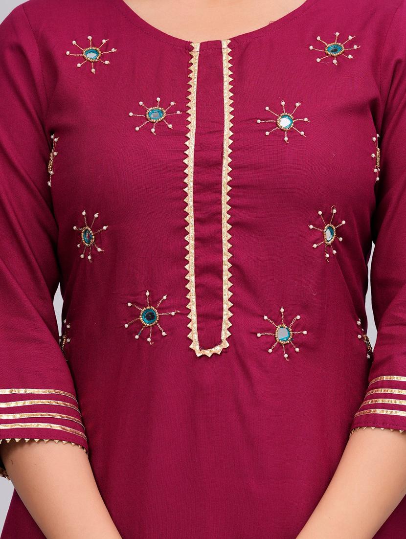 women magenta round neck kurta palazzo set with dupatta - 20768037 - Standard Image - 4