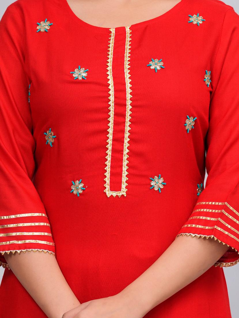 women red round neck kurta palazzo set with dupatta - 20768055 - Standard Image - 4