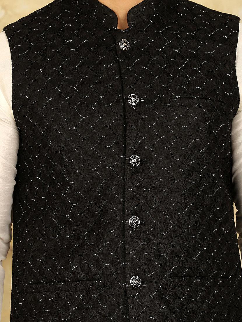 black silk blend nehru jacket - 20768081 - Standard Image - 4