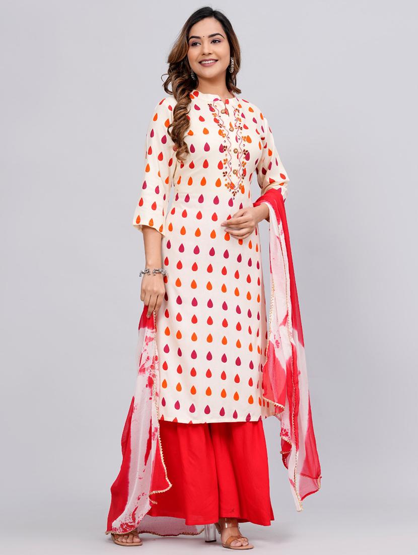 women white mandarin neck kurta sharara set with dupatta - 20768102 - Standard Image - 1