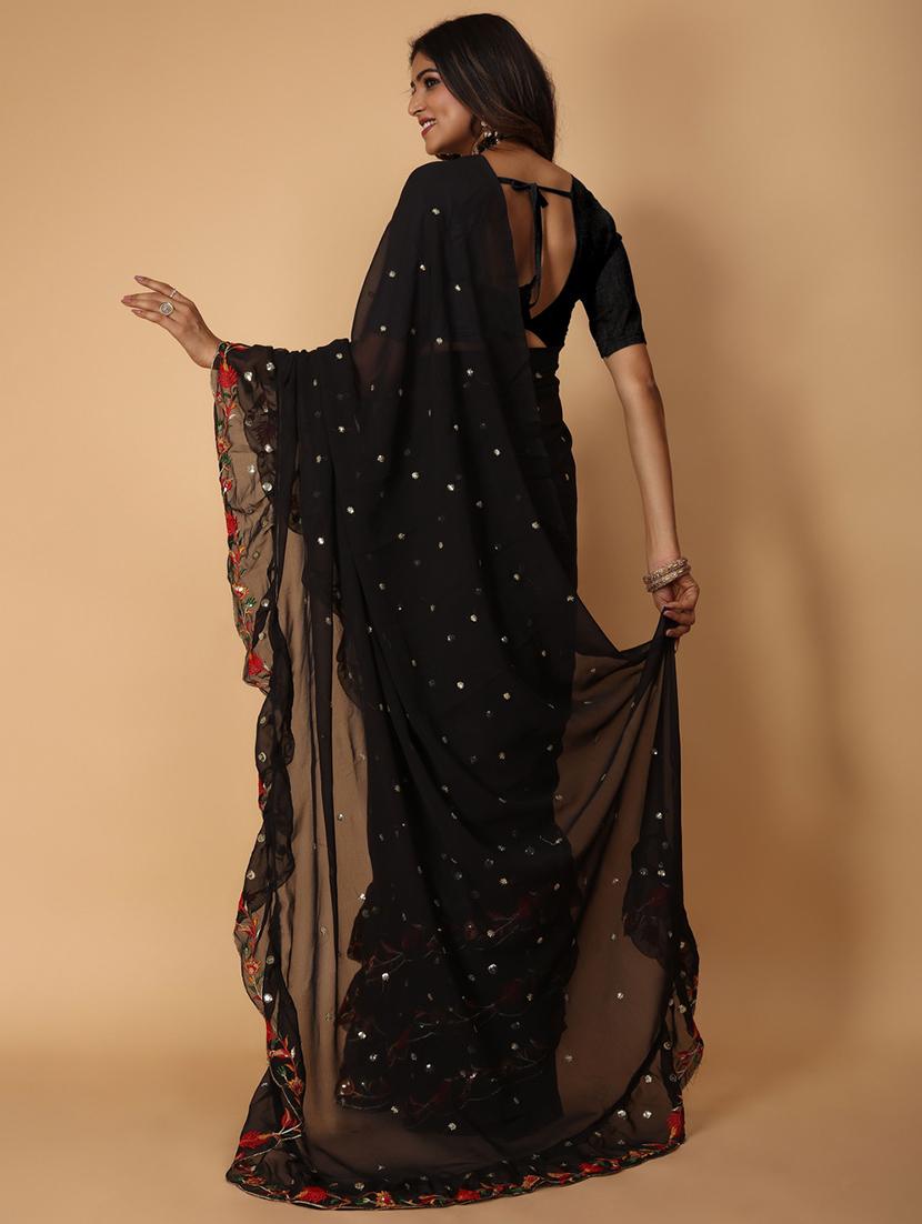 black solid with work saree - 20768142 -  Standard Image - 1