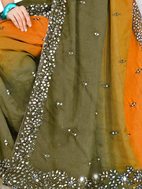 olive & orange embellished saree - 20768148 - Standard Image - 1