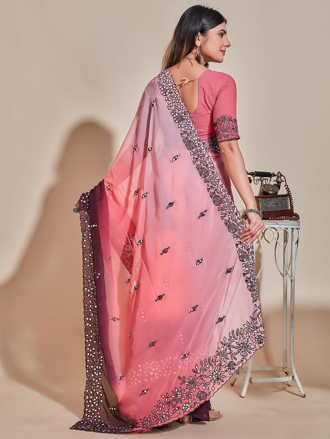 peach embellished saree - 20768150 - Standard Image - 1