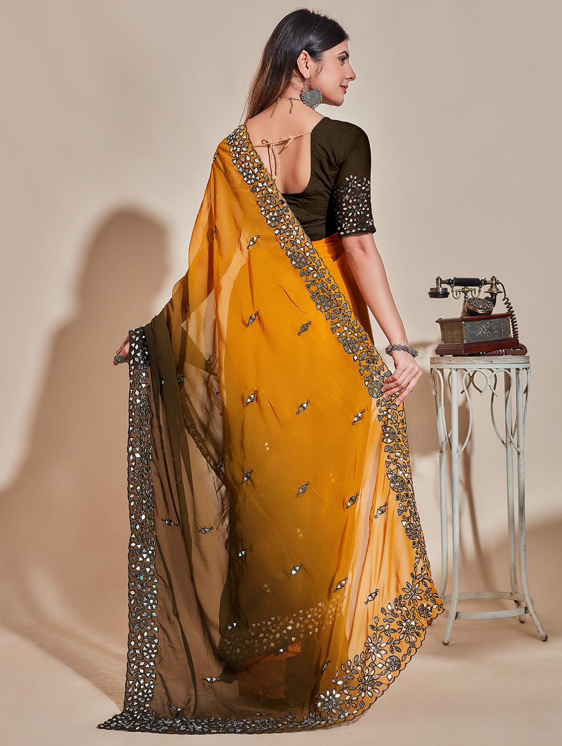 olive & orange embellished saree - 20768153 - Standard Image - 1