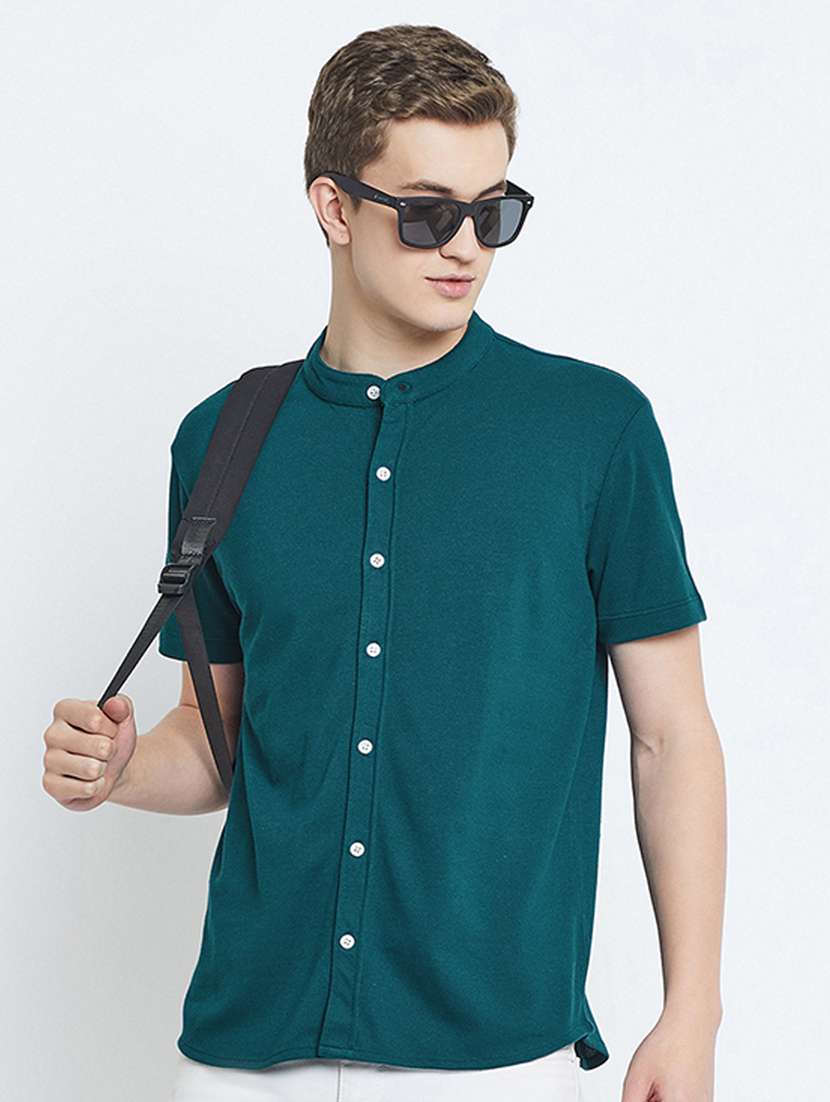 men teal solids casual shirt