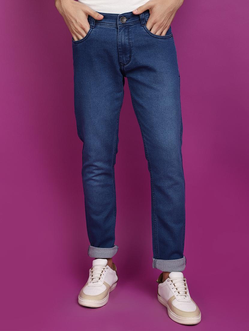 men mid rise plain denim jeans