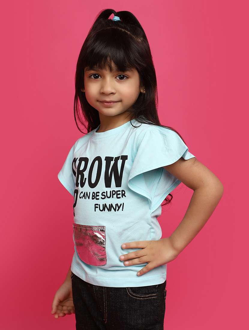 light blue printed detailed casual tee - 20777545 -  Standard Image - 1