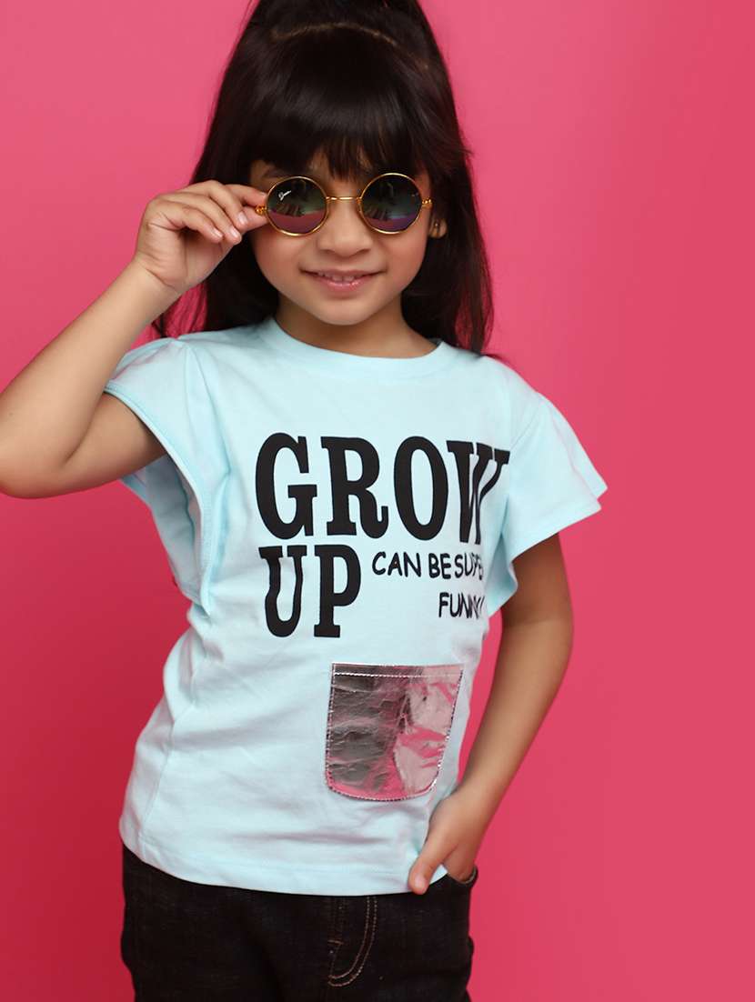 light blue printed detailed casual tee - 20777545 -  Standard Image - 4