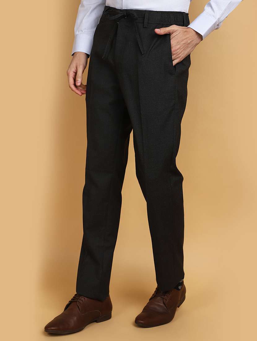 men mid rise checkered cotton pleated formal trouser - 20777559 -  Standard Image - 1