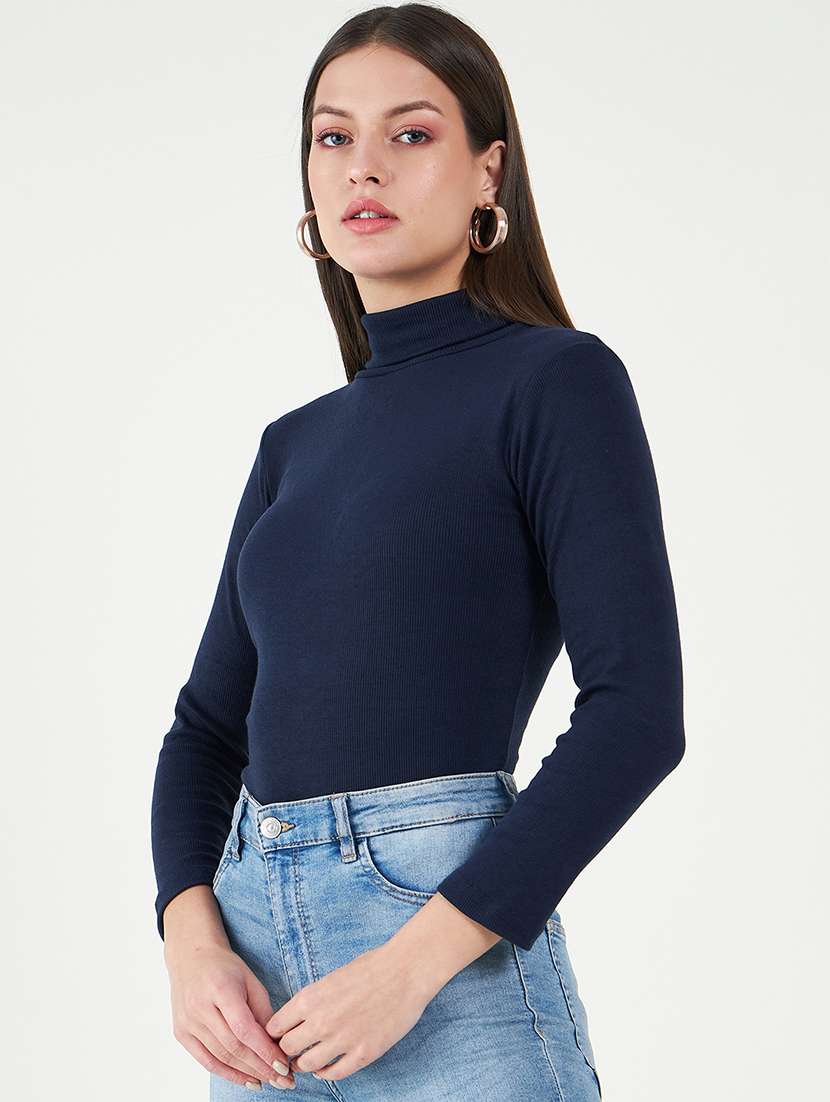 women solid turtle neck long sleeves top - 20777815 -  Standard Image - 1