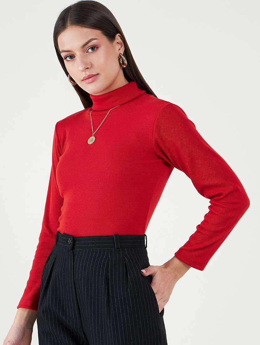 women solid turtle neck long sleeves top - 20777818 -  Standard Image - 1