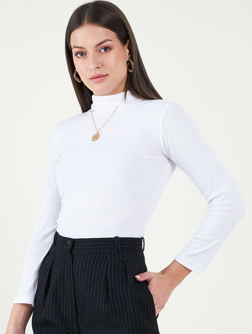 women solid turtle neck long sleeves top - 20777819 -  Standard Image - 1