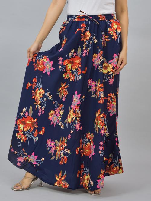 blue floral crepe flared skirt - 20794756 -  Standard Image - 0
