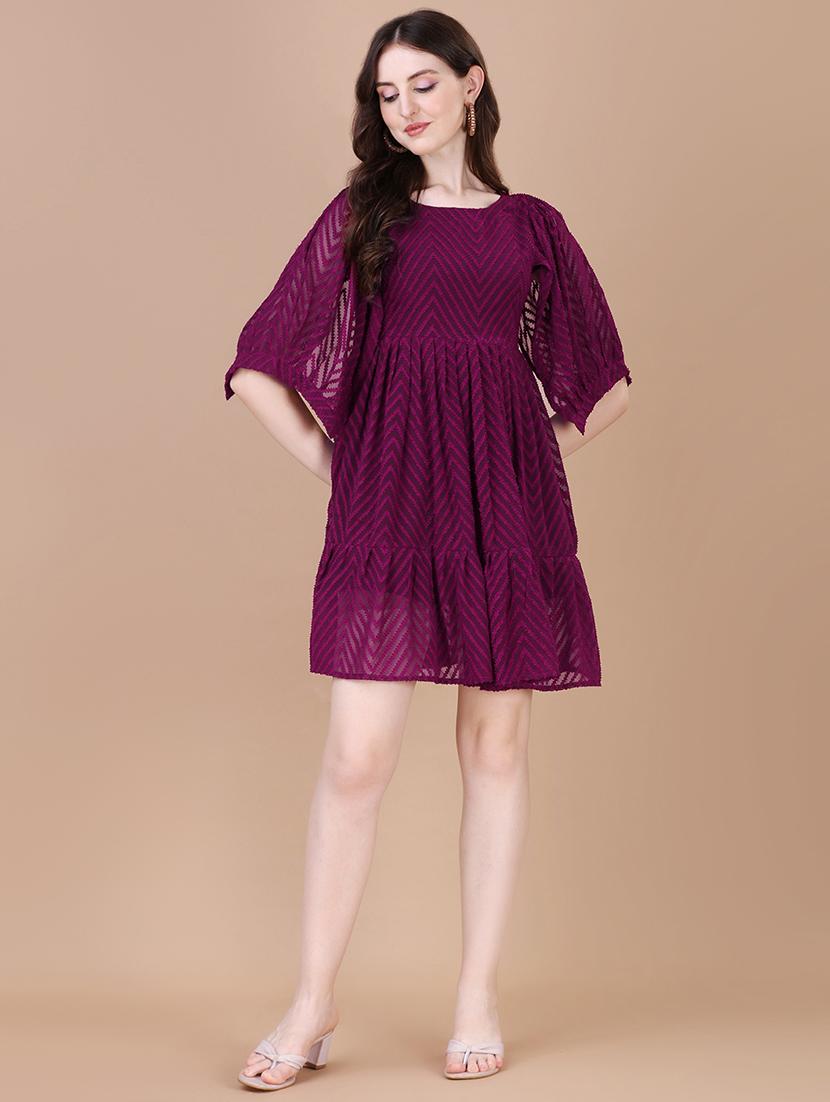 purple self design fit & flared dress - 20794794 - Zoom Image - 0