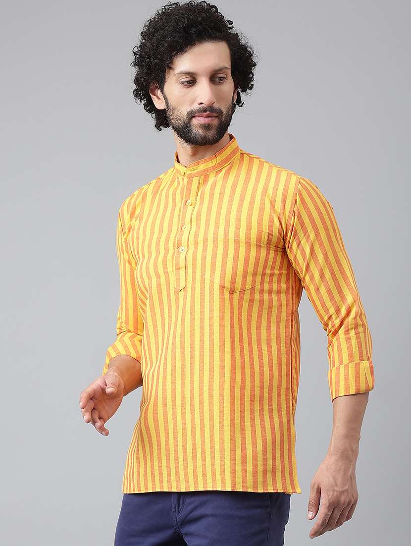 yellow & orange cotton blend striped casual shirt - 20794801 - Standard Image - 1