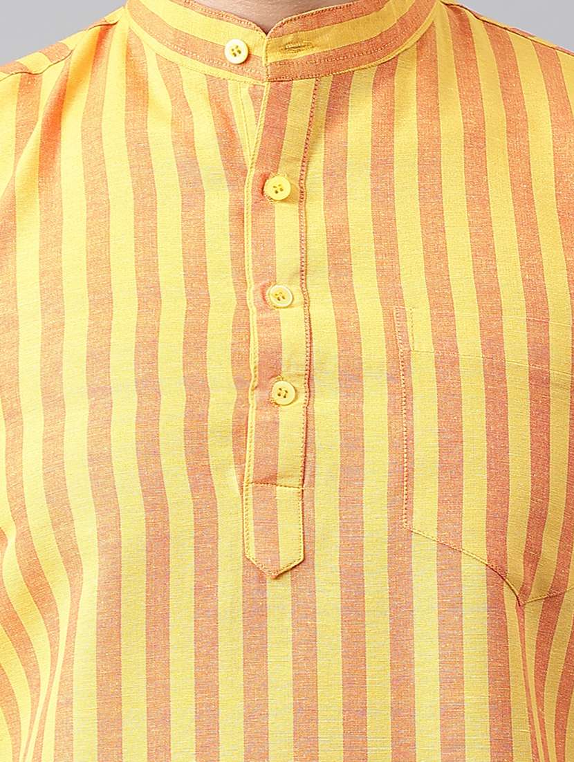 yellow & orange cotton blend striped casual shirt - 20794801 - Standard Image - 4