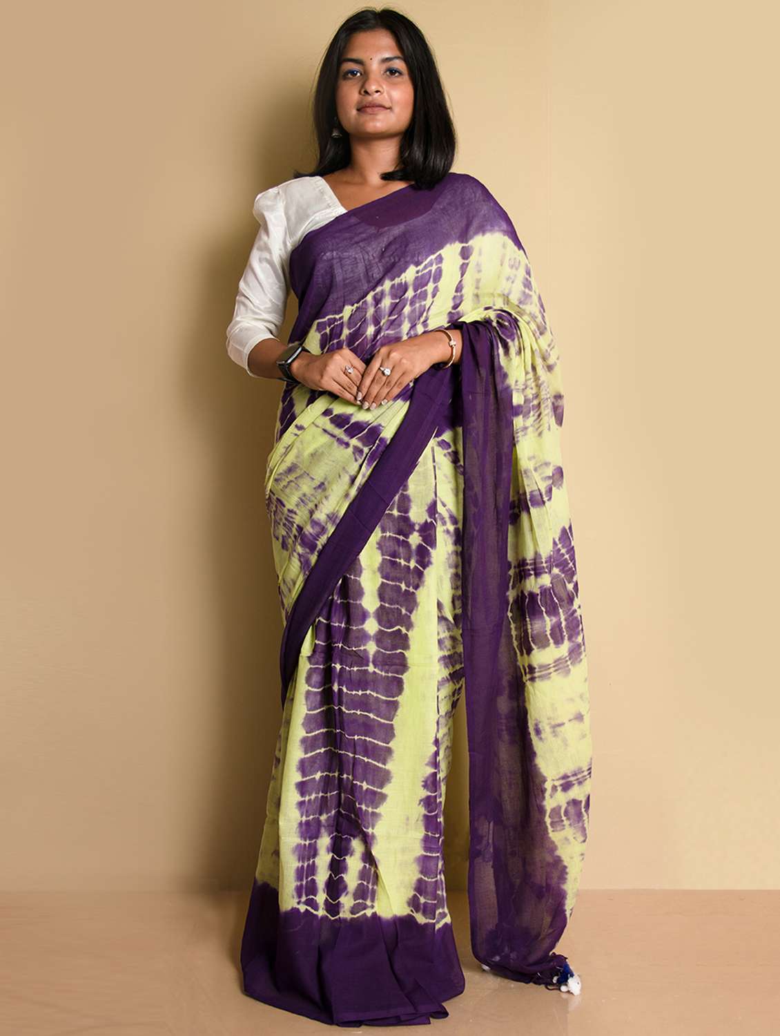 purple tie & dye printed saree