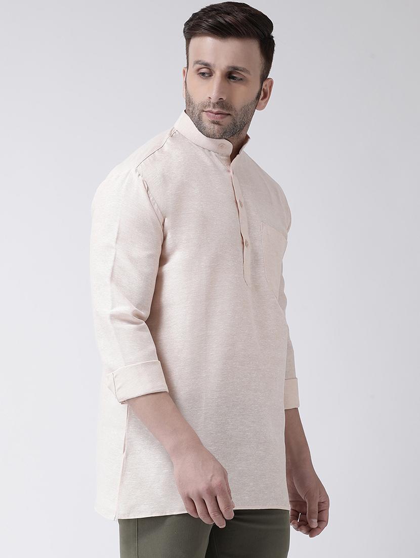 men mandarin neck cotton blend short kurta - 20794817 - Standard Image - 1