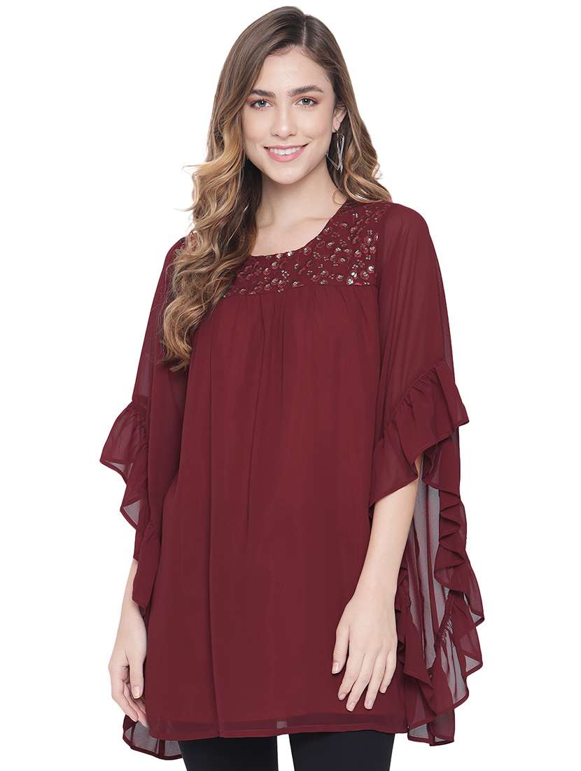 women red embellished straight top