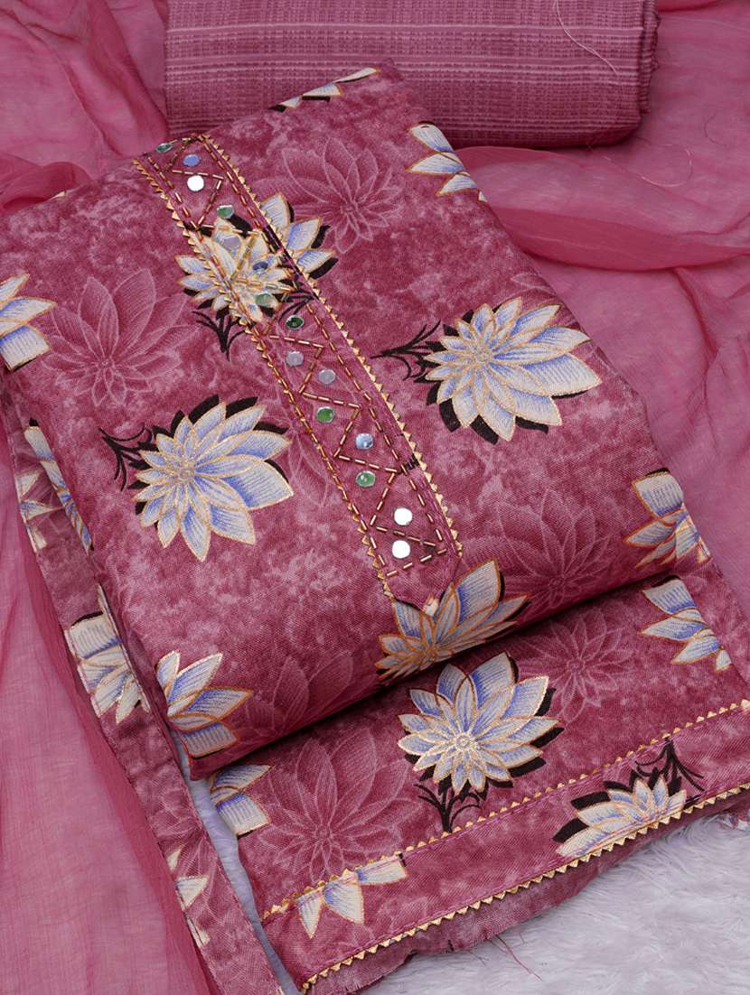 pink floral printed unstitched suit set - 20795384 - Standard Image - 1