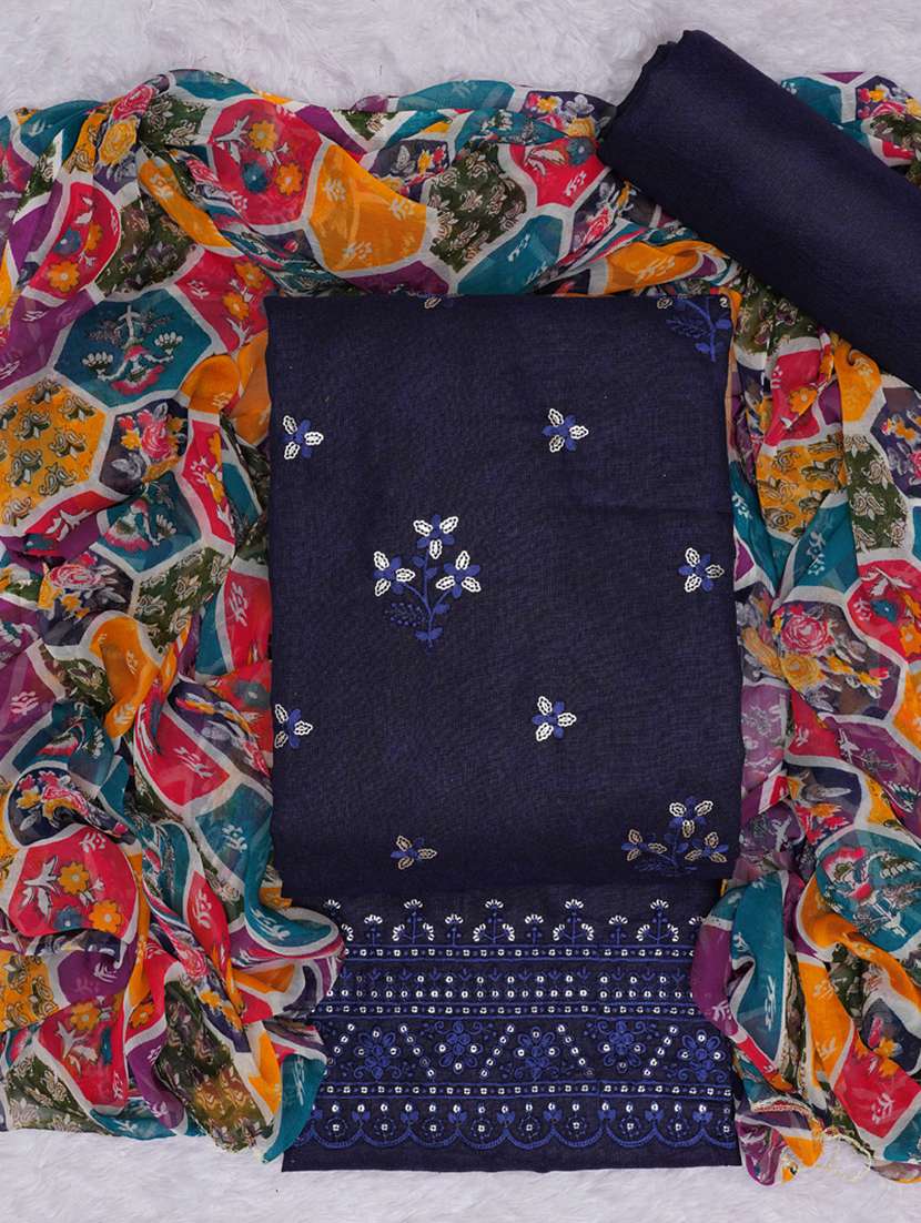 navy blue embroidered unstitched suit set - 20795399 - Standard Image - 1