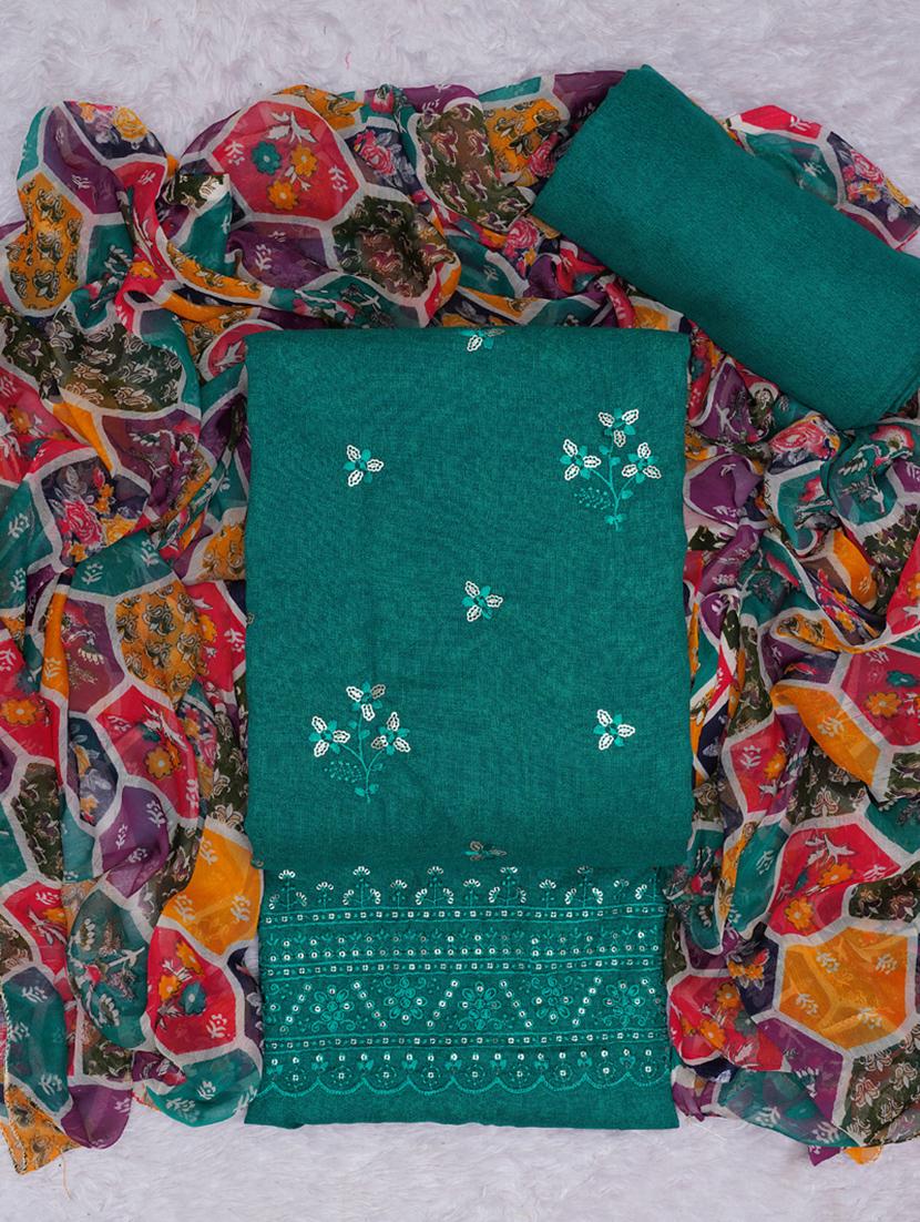 turquoise embroidered unstitched suit set - 20795401 -  Standard Image - 1